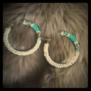 Women's Tribal Theme + White Hoop Earrings NWT